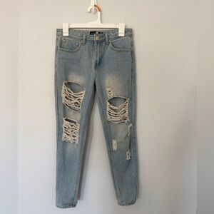 Boohoo Y2K Light Blue Distressed Skinny Jeans Size 4
